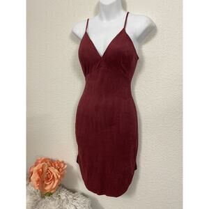 VINTAGE Y2K January 7 Women's Velvet Wine Strappy Bodycon Party Dress Padded S
